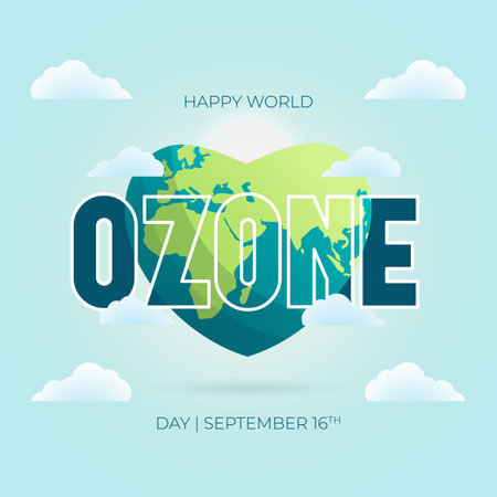 World Ozone Day September 16th with hearth shape globe illustrationのイラスト素材