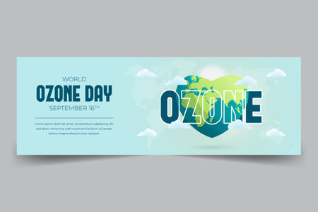 World Ozone Day September 16th horizontal banner with hearth shape globe illustrationのイラスト素材