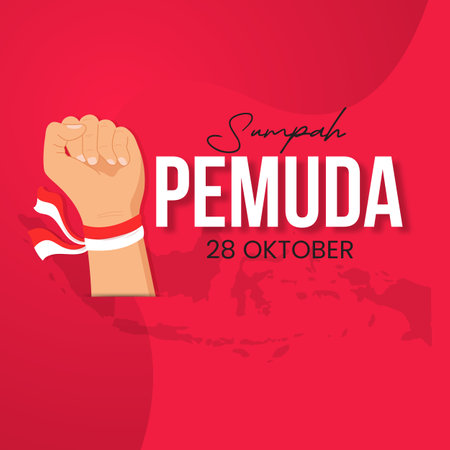 Sumpah Pemuda celebration. Indonesia Youth Pledge October 28th with hand fist illustrationのイラスト素材