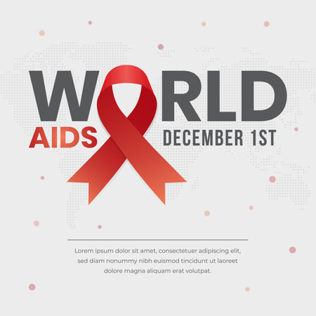 World Aids Day December 1st banner design with red ribbon and dotted maps illustrationのイラスト素材