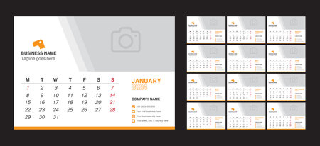 Horizontal desk calendar 2024 in minimalist style design template for businessのイラスト素材