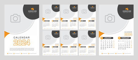Wall calendar 2024 in minimalist style design template for businessのイラスト素材