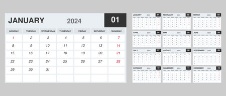 Landscape desk calendar with Monthly calendar template for 2024 year for businessのイラスト素材