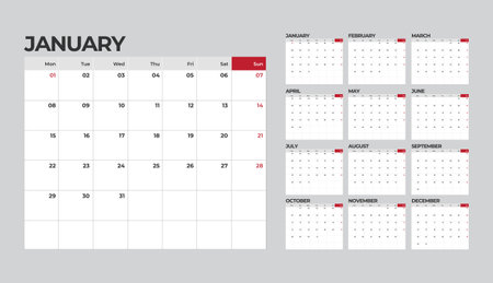 Desk monthly calendar template for 2024 year for businessのイラスト素材