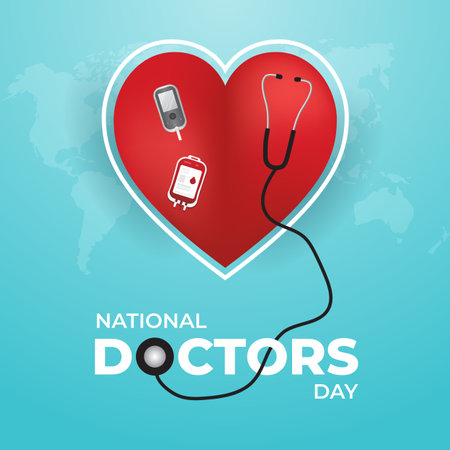 National Doctors Day with hearth and Doctors equipment illustrationのイラスト素材