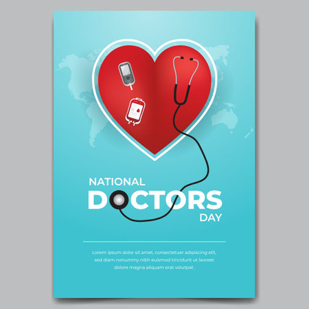 National Doctors Day poster with hearth and Doctors equipment illustrationのイラスト素材