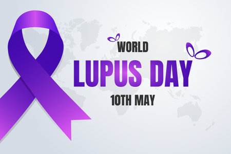 World Lupus Day 10th May with purple ribbon illustration on a world map backgroundのイラスト素材