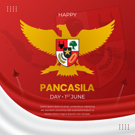 Pancasila Day 1st June with Garuda and Symbols of Pancasila illustrationのイラスト素材
