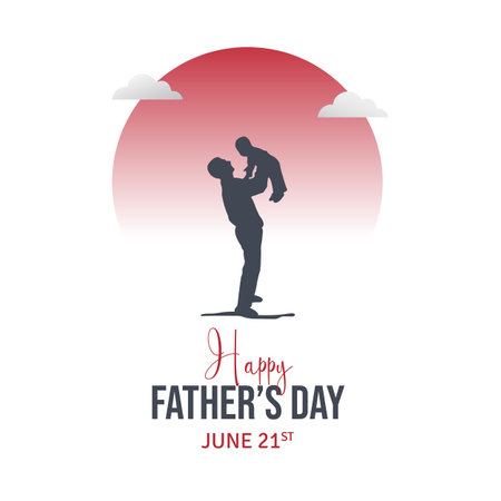 Happy Fathers Day June 21st with father and child silhouette on sunset illustration backgroundのイラスト素材