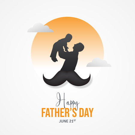 Fathers Day June 21st with moustache father and child silhouette illustration isolated backgroundのイラスト素材
