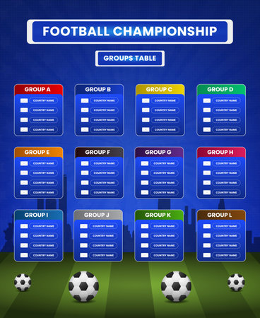 Groups table template world football championship on gradient abstract background designのイラスト素材