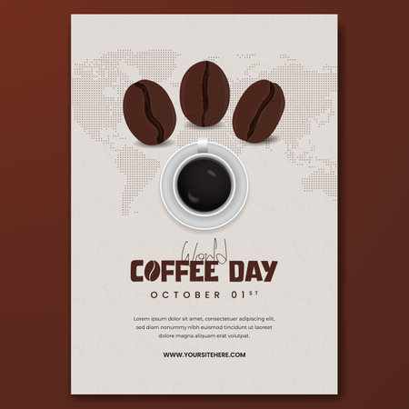 World Coffee Day October 1st flyer celebration with coffee and map illustrationのイラスト素材