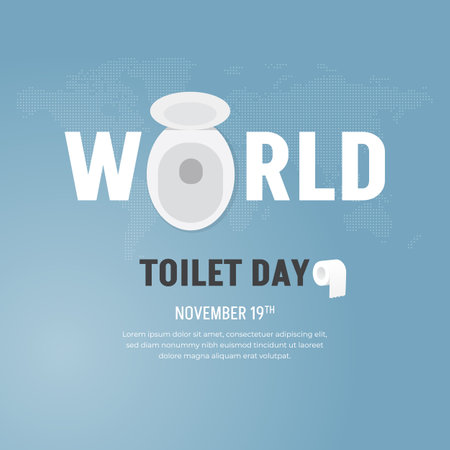 Closet top view with tissue illustration. World Toilet Day October 19th banner on dotted map backgroundのイラスト素材