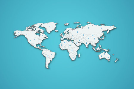 World 3D map illustration with province map pin on isolated backgroundのイラスト素材