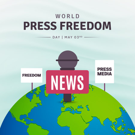 Press freedom day May 3rd illustration with globe and news mic illustrationのイラスト素材