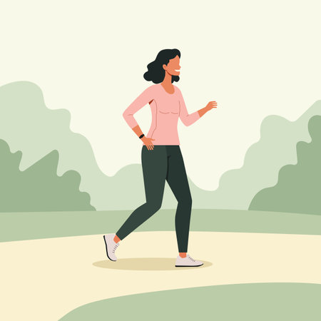 A woman is doing work out at the city park with casual style wareのイラスト素材
