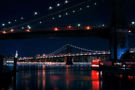 Manhattan and Brooklyn bridges, New York, USAの写真素材