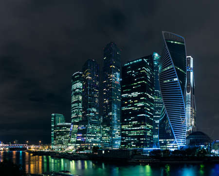 Moscow city at night, colorful lights, Russiaの写真素材