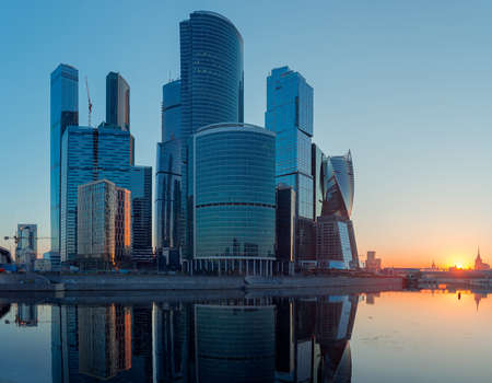 Moscow city at morning, sunrise, colorful cityscape, Russiaの写真素材