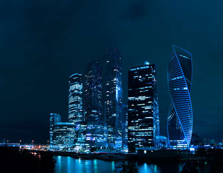 Moscow City at night, Russiaの写真素材