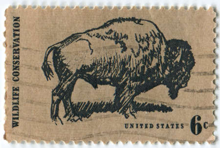 United States of American-Circa 1970  A postage stamp depicting an American Bison promoting Wildlife Conservation  のeditorial素材