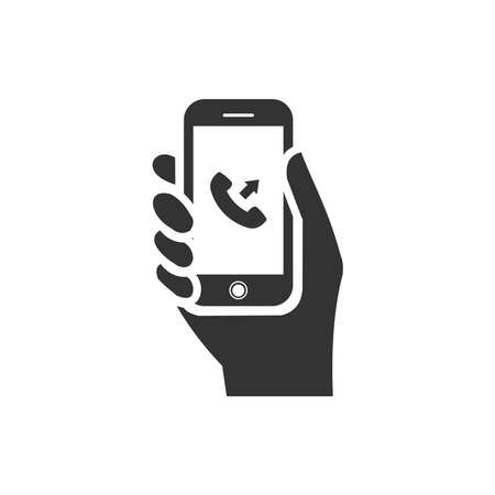 hand holding phone icon. phone icon holding by hand.のイラスト素材
