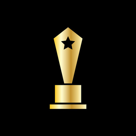 Trophy cup icon. Golden award on black background. Vector illustration.のイラスト素材