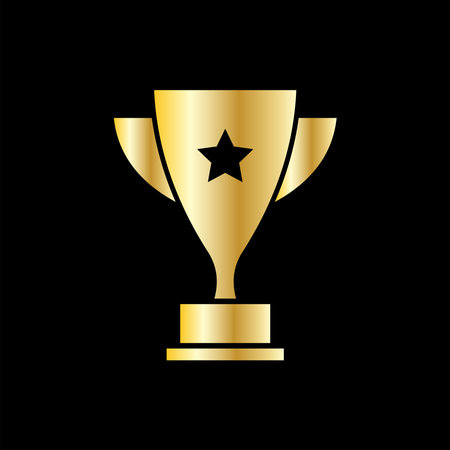 Trophy cup icon. Golden color on black background. Vector illustration.のイラスト素材