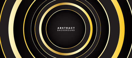 Abstract vector background. Black and gold circles on dark background. Vector illustrationのイラスト素材