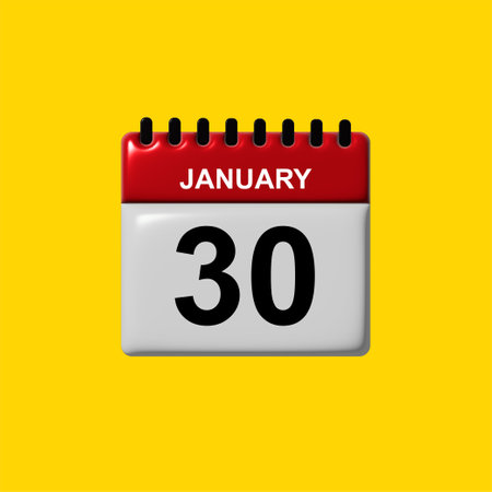 Vector Illustration. Day calendar with 30 January icon on yellow background.のイラスト素材
