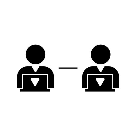 Social distancing concept, keep distance between people icon over white background, silhouette style, vector illustrationのイラスト素材