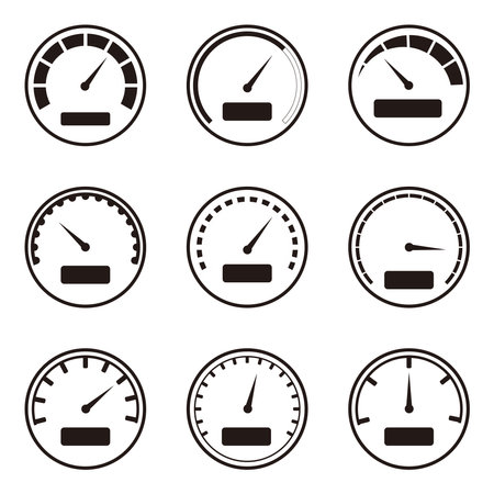Speedometer icons set. Black and white illustration of speedometer vector icons for web designのイラスト素材