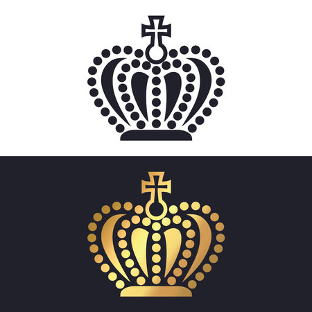 Crown icon in flat style on background and black and white colorsのイラスト素材