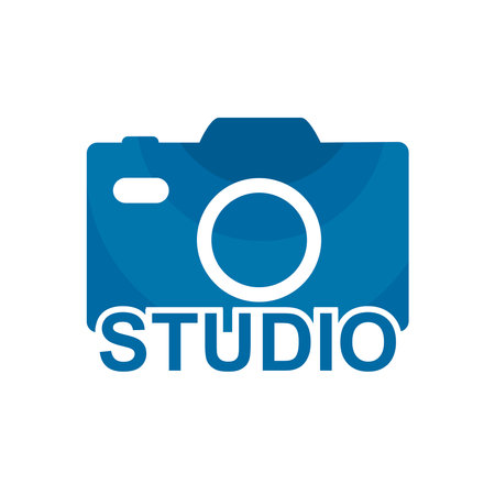 logo camera. Vector illustration of a blue camera on a white background.のイラスト素材