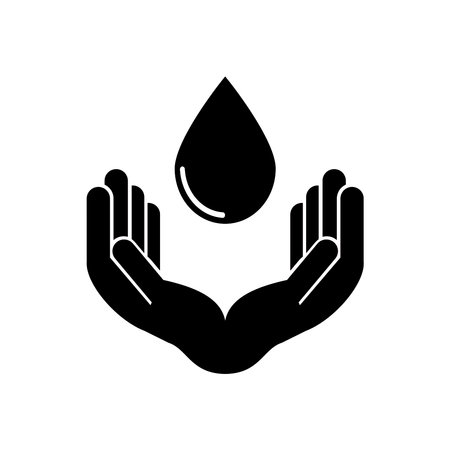 hands with drop icon over white background, silhouette style, vector illustrationのイラスト素材