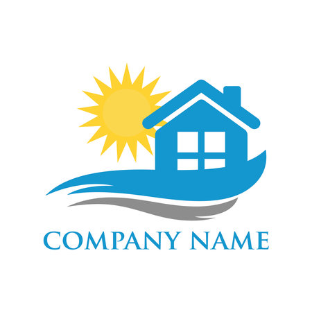 Sun and house logo design. Cleaning service vector logo design.のイラスト素材