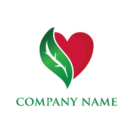 Ecology vector logo design. Green leaf and heart logo design.のイラスト素材