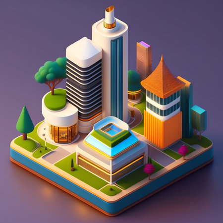 isometric city background, buildings and streets, colorful isometric generative aiの素材
