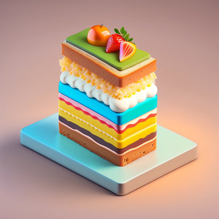 Piece of cake with cream and fruit on top. 3d rendering. generative aiの素材