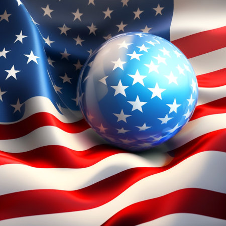 American flag with sphere in the center, 3d render, square imageの素材