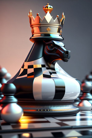 Chess king on the chessboard. 3d render illustration.の素材