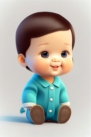 3D Illustration of a Little Boy Smiling at the Cameraの素材