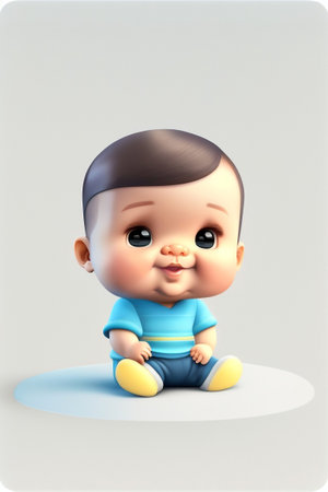 Cute baby boy sitting on the floor. 3D rendering.の素材