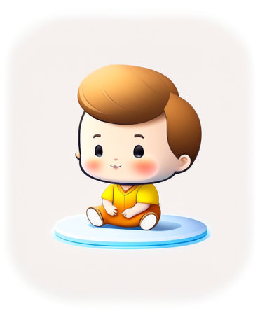 Cute little boy sitting on a surfboard. Vector illustration.の素材