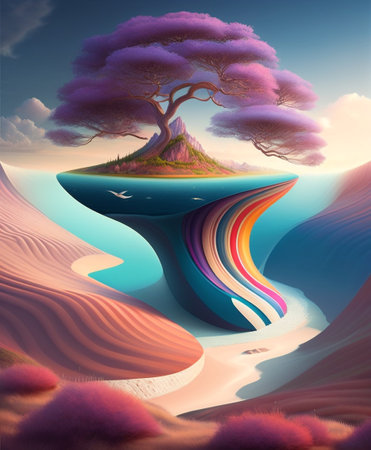 Illustration of a solitary island in the middle of the desert.の素材