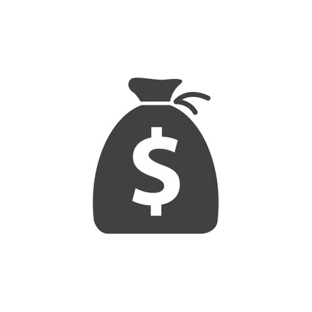 Money bag icon in flat style. Money bag vector illustration on white isolated background. Dollar sack business concept.のイラスト素材