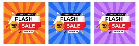 Flash sale banner set in flat design style. Vector illustration for posters, flyers, banners.のイラスト素材