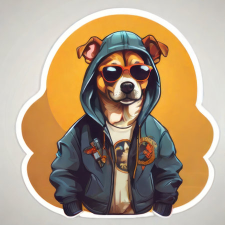 Cute dog in a hoodie and sunglasses. Vector illustration.の素材