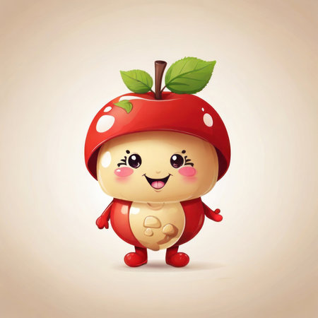 Cute kawaii apple character. Vector illustration isolated on white background.の素材