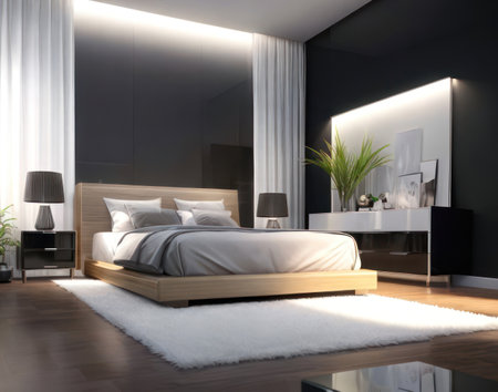 Modern bedroom interior design. 3d rendering mock up of bedroom.の素材